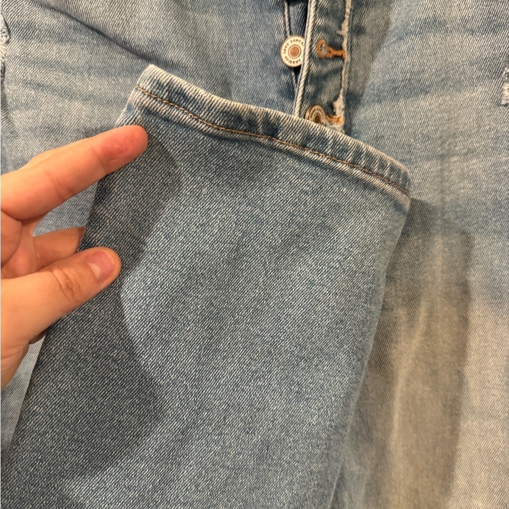 Kancan Women's Blue Distressed Denim Button Fly High Rise Mom Jean - Picture 4 of 7